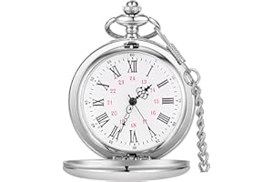 Tiong Vintage Pocket Watch Smooth Steel Roman Numerals/Blue Starry Design Quartz Pocket Watches with Chain for Men Women