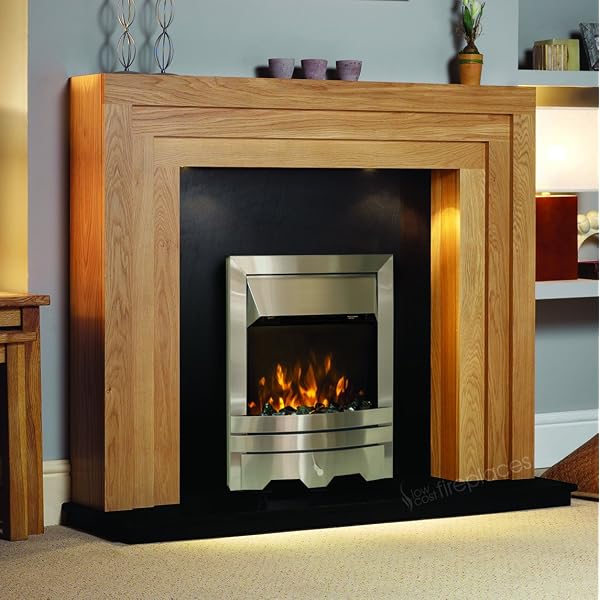 Electric Oak Wood Surround Black Hearth u0026 Back Panel Modern Silver Flame  Fire Wall LED Fireplace Suite 48 : Amazon.co.uk: DIY u0026 Tools