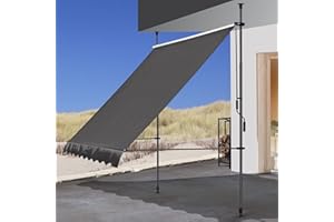 QUICK STAR Klemmmarkise 300 x130cm Grau Balkonmarkise Sonnenschutz Terrassenüberdachung Höhenverstellbar von 200-290cm Markise Balkon ohne Bohren