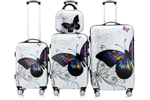 Monzana Set di valigie 4pz con beauty case trolley rigida Butterfly lucchetto rotelle 360° bagaglio a mano valigia M L XL