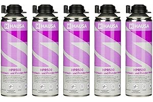 HAUSA Nettoyant pour Mousse PU et Pistolet pour mousse expansive HPR500 Détergent Dégraissage de Surfaces Métalliques Utilisation Professionnelle Nettoyage Laveur de Pistolets 5 x 500 ml