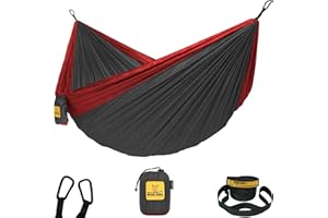 ‎WISE OWL OUTFITTERS Wise Owl Outfitters Hängematte - Outdoor Hängematte für 1 Person- Ultraleichte Reisehängematte - Belastbar bis 180 kg - Camping Zubehör - Inkl. Aufhängung u. Karabiner (Anthrazit und Rot)