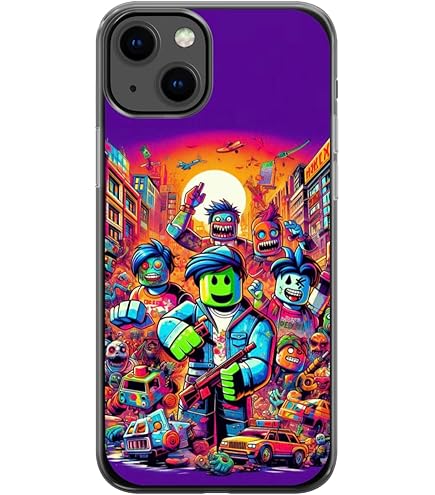 EZB Fun Gaming Theme Ro-blox IPhone Compatible Phone Case | Flexible Shock Absorbent Edges Colourful Unique Pop Art Phone Cover | Ro-blox Character (iPhone 14 Pro Max) Black