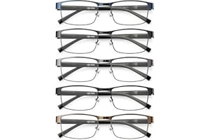 JOLISU 5PCS Lunettes de lecture pour hommes - Lunettes de lecture à monture métallique fine bloquant la lumière bleue pour hommes/femmes