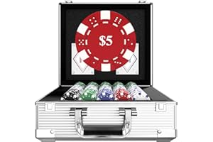 HEITOK Pokerchips Set 600 Stück mit Zahlen, Aluminiumkoffer, 11,5g Eisenkern Chips, 2 Spielkarten, 5 Wertstufen ($1/$5/$25/$100/$500), Komplettset für Texas Hold’em, Blackjack, Casino, Reisen, ab 14 Jahren
