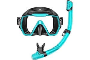 HONLANOR Snorkel Set Adults Snorkeling Gear Anti-Leak and Anti-Fog Tempered Glass Lens Panoramic View Swim Mask Dry Top Snorkel Kit for Snorkeling Scuba Diving Swimming Travel with Carry Bag