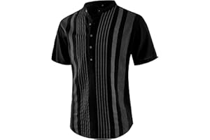 APTRO Mens Short Sleeve Linen Shirts Casual Cotton Shirts Summer Shirts Hawaiian Striped Grandad Henley Shirts