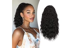 RUWISS Coleta Postiza Pelo Natural, Extensiones Pelo Rizado Coleta Postiza Larga Negro Marrón Ondulado Sintética Ponytail 40 cm Cola Caballo Extension para Mujeres