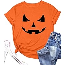 Damen Halloween T-Shirt Mit Kürbisgesicht - Lustiges Herbst Shirt Für Karneval