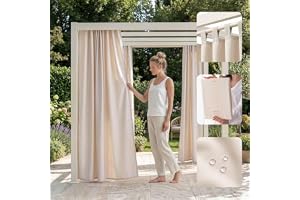 ROOM99 Utomhusgardiner med öglor Garden Line 155 x 270 cm bred x höjd utomhus gardin väderbeständig vattentät insynsskydd solskydd gardiner trädgård vindtät ljus kräm