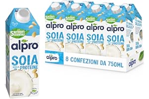 ALPRO CLASSICO, Bevanda alla SOIA, Alternativa Vegetale al Latte, Naturalmente Senza Lattosio, con vitamine B2, B12 e D2 - 8 confezioni da 750 ml