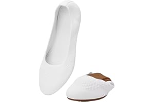 Puxowe Damen Strick-Ballerinas mit Rundkappe Flache Slip-On Schuhe Superweich für Komfort Bequem für Spaziergänge Niedriger Keilabsatz Lässiger Stil