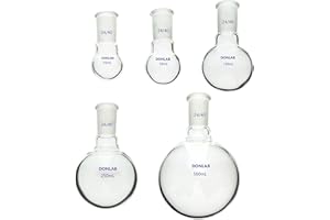 DONLAB KIT-00305 5pcs Sets Glass Single Neck Round Bottom Boiling Flask Set 25, 50, 100, 250, 500ml with 24/40 Joint