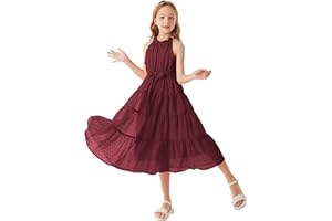 GRACE KARIN Mädchen Prinzessin Kleider Neckholder Swiss Dot Kleid A-Linie Maxikleid Casual Party Festlich Kinderkleidung 6-12 Jahre / 116-158cm