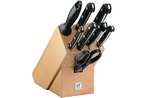 ZWILLING Bloque de cuchillos, 9 piezas, Bloque de madera, Cuchillos y tijeras de acero inoxidable especial/mango de plástico, Twin Gourmet