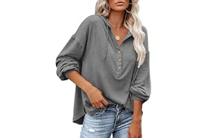 PLOKNRD Damska bluza oversize z długim rękawem zapinana na guziki bluzy ze sznurkiem