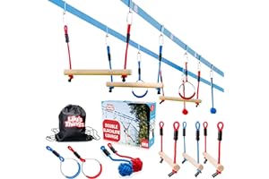 LILY'S THINGS Double Ninja Slackline Obstacle Course for Kids - 80 Foot Line - Monkey Bars Playground Equipment - Ninja Warrior Course with Monkey Bars for Kids - Ninja Ropes Course - Patented Double Line Design
