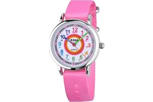KZKR Montre Enfant garçon Fille Montre Bracelet Éducative pour Enfants Nylon,Time Teacher Analogique avec Exercices,Mécanisme en Quartz Japonais,Facile d’Apprendre à Lire l’Heure