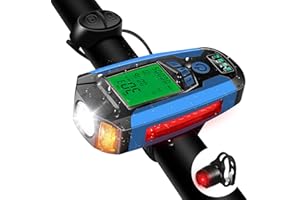 DETENG Bike Lights Set with Bike Speedometer,USB Rechargeable Bicycle Computer with Bike Bell, Headlights 5 Lighting Modes Flashlight Commuter- Riding Hiking Camping All Mountain & Road Cycling