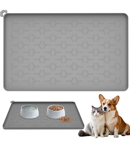 EYTEYL Wasserdichte Futtermatte Für Haustiere – 48x30 Cm, Beige, Mit Hohem Rand – Rutschfeste Silikonmatte Für Hunde & Katzen