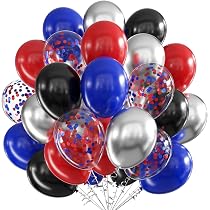 16 Ballons Latex Fête Spider-Man - Motifs Toile D'araignée Rouge, Bleu, Noir - Pour Anniversaire Enfant à Partir De 5 Ans - 7