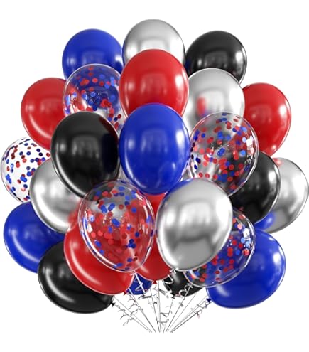 16 Ballons Latex Motif Toile D'araignée - Rouge, Bleu, Noir, Pour Anniversaire Enfant Super-héros