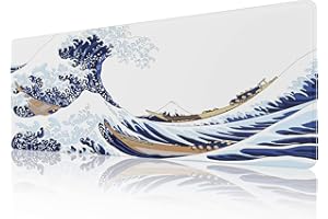 EFISH Japan Art Kanagawa Surfing Mouse Pad (31.5 × 11.8 × 0.12 inch) Extended Large Mouse Mat Desk Pad, Stitched Edges Mousepad,Non-Slip Rubber Base,Keyboard Pad,Gaming Mouse Pad XL