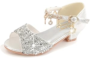 YOSICIL Scarpe con Tacco Principessa Eleganti Lucente Ragazza Ballerine Glitterate Scarpe per Cosplay Cerimonia Festa Comunione Cerimonia Ballerine Bambina Tacchi per Donna e Ragazza