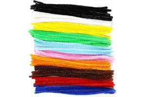 Bright Ideas 100 Assorted 150mm x 5mm, Multi Colour Pipe Cleaners, Chenille Stems, Arts & Craft, Black, White, Yellow, Green, Light Blue, Pink, Orange, Brown, Red, Dark Blue, 150mm