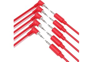 ExcelValley - 5-Pack Cables de Conexión Mono Modulares Híbridos TS 3,5mm 1/8"Eurorack Sintetizador Sintetizador [Rojo - 45cm 18"]