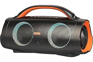 DOSS Extreme Boom Pro Bluetooth Speaker with 100W Stereo Sound, Extra Bass, 20H Playtime, IPX6 Waterproof, Power Bank, Mixed Color Light, Portable Speaker for Outdoor, Camping, Beach, Garden-Orange