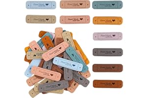 LZKHEH 60 Etichette Personalizzate in Pelle Fatte a Mano da Cucire su Vestiti, Artigianato e Maglieria - 10 Colori Disponibili, Misure 56x15mm.