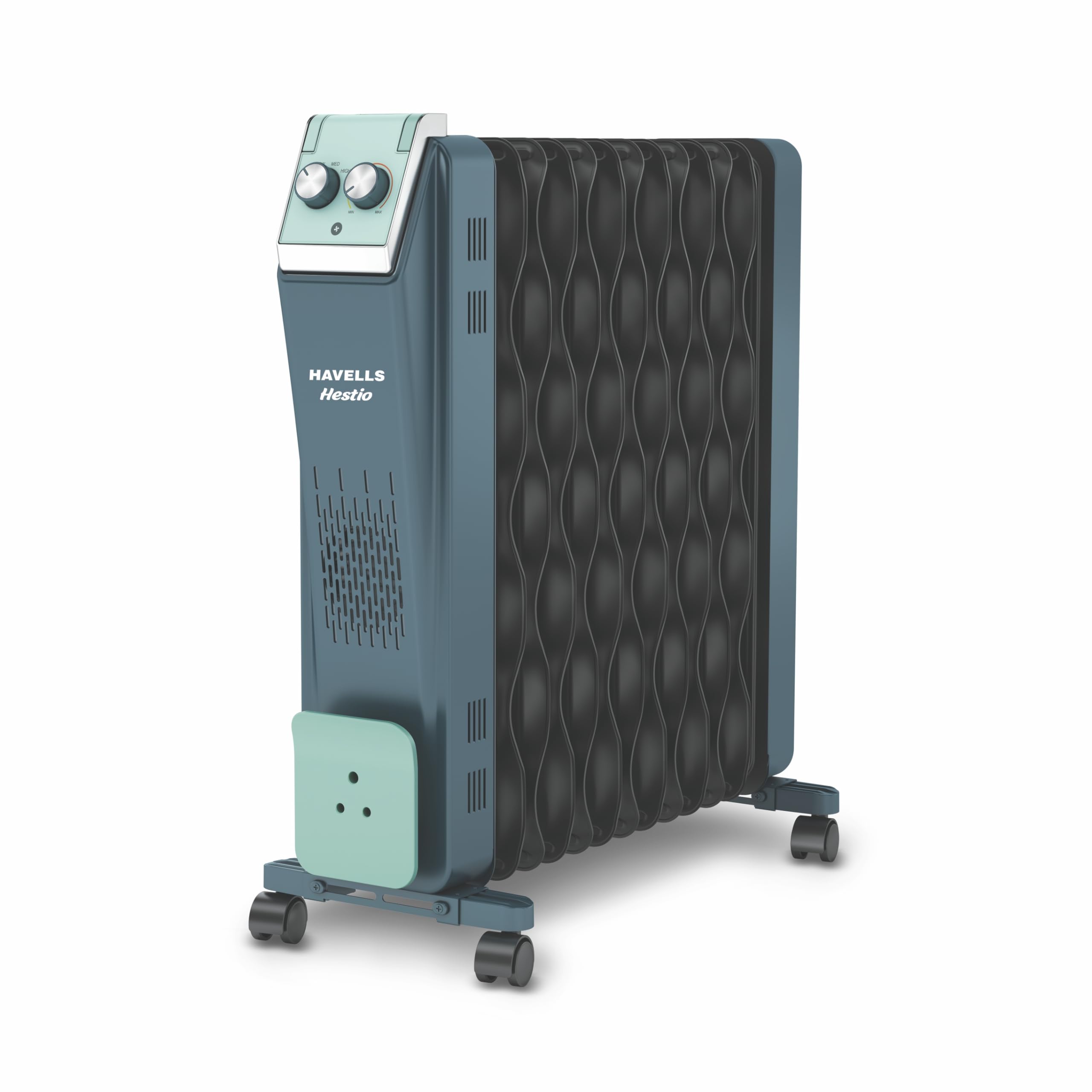 Havells Hestio 13 Wave Fin OFR (Oil Filled Radiator)|Room Heater|2900 W|3 Heat Settings & PTC Fan Heater|Inclined Control Panel|Retractable Wheels| Comfortable Breathing|360Â° Heating (Blue & Black)