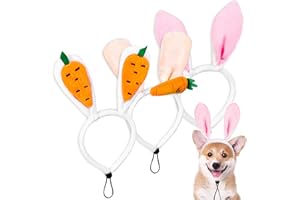 Whaline Osterhunde-Stirnbänder Osterhasen Hasenohren Kopfbedeckung Niedliche Karotte Haarband Verstellbar Haustier Ostern Party Kostüm Zubehör für Hund Katze Welpen 3 Stück