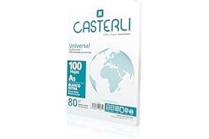 Casterli - Folios, 100 Hojas Extra Blancas. Tamaño A5, Papel de 80 gr, Papel multiusos para impresora