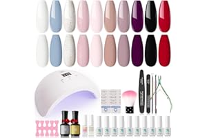 RSTYLE Kit Semipermanente Unghie, Kit Set Smalto Semipermanente Professionale Completo in 12 Pcs Gel Lampada 48w UV/LED Smalti Gel per Unghie San Valentino Bianco Nero Rosso