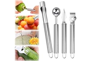 JAONLD 4 Stück Fruchtschnitzwerkzeug Melonenlöffel,Apfelentkerner Kugelausstecher Obstschneider Zitronenschaber Obstschnitzmesser,Edelstahl Küchenwerkzeug Cutter DIY Obstsalatschneider