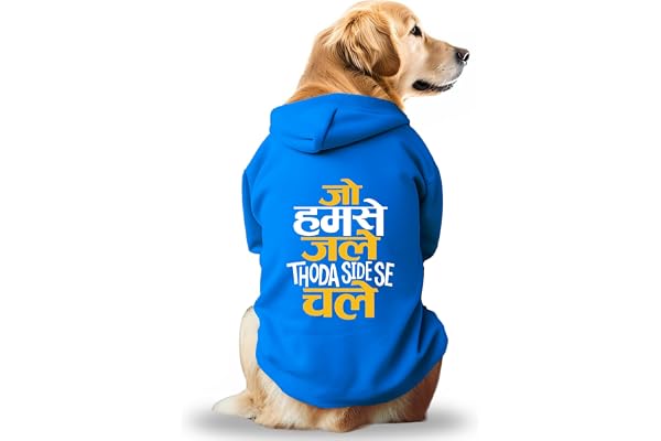 PawsIndia Dog Hoodie Full Sleeves Winter Dress/Jacket/Apparel/Clothes/Jackets for All Dog Sizes & Puppies for Stylish & Cozy Keeps Dogs Warm Jo Humse Jale Thoda Side Se Chale Blue 2X-Large