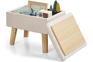 BRIAN & DANY Footstool Ottoman with Storage, Linen Rectangle Storage Ottoman, Foot Stool with Legs Sofa Footrest for Living Room Entryway Office, Beige