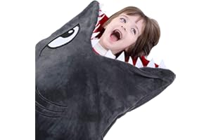 CozyBomB Cozy Shark Tails Blanket for Kids - Smooth One Piece Blankie Design - Durable Seamless Plush Throw - Grey Sleeping Bag with Fin - Christmas Birthday Gifts for Boys & Girls