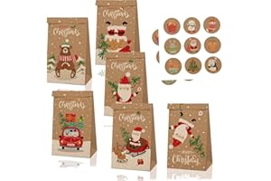 Notwoe® 12 Stück Geschenktüten Weihnachten,Personalisierte weihnachtstüten,Geschenktüten mit Weihnachtspinguin,Papiertüten Weihnachten für Geburtstagssüßigkeiten,Partys,Hochzeiten,Märkte. (Brown-B12)