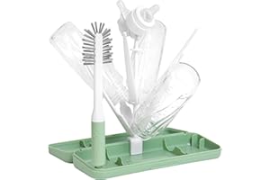 Ubbi On-The-Go Drying Rack and Brush Set, Includes Travel Case and Bottle Brush for Compact Storage, Holds Up to 8 Bottles, Baby Travel Accessories, Sage