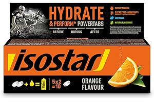 ISOSTAD Isostar Hydrate & Perform Powertabs Saveur Orange - Tablettes Effervescentes Boisson Isotonique Sport, Électrolytes Hydratation Running, Vélo & Trail, Vitamines C, E & B1,10 Tablettes, 120g