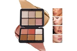 Rechoo Paleta de maquillaje de 12 colores, paleta de maquillaje suave y pigmentada para la cara de mejilla, resistente al agua, contorno mate, paleta de colorete natural y de larga duración (set C)