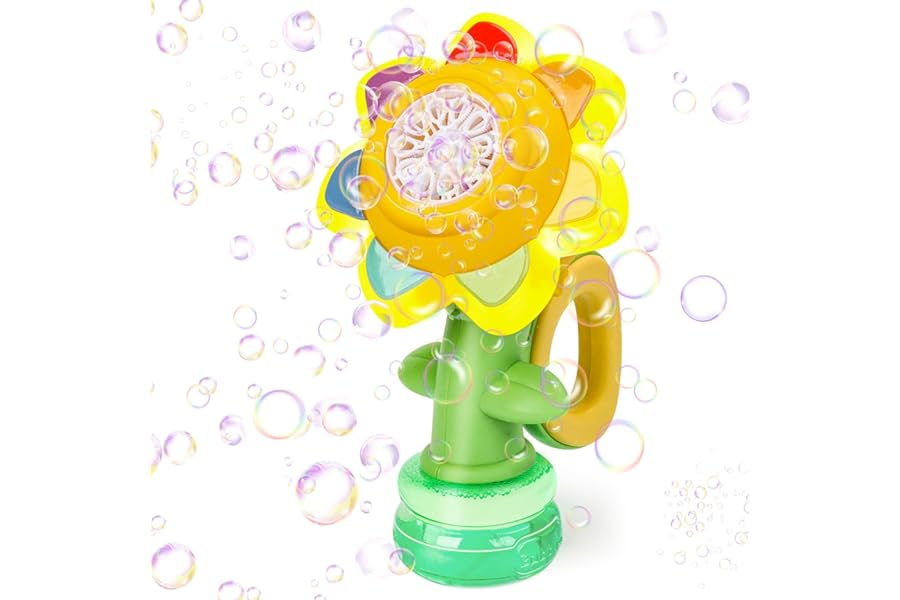 Jovicos Bubble Machine for Kids, Rechargeable Dancing Sunflower Bubble Maker, Light Up Automatic Bubble Blower Toys for Baby Childrens Girls Gift, Bubble Blaster Party Favors