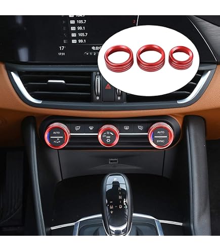 Set Anelli Decorativi Per Pomello Cambio E Pulsanti Multimediali – Alfa Romeo Giulia E Stelvio, In Lega Alluminio (Oro, 3 Pezzi)