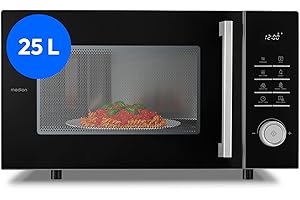MEDION Microondas con función de grill y freidora de aire caliente (25 litros, 900 vatios, grill de 1500 vatios, función de aire caliente de 1500 vatios, 11 programas, 10 niveles de potencia