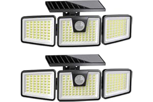 KIBTOY 156LED Solar Security Light Motion Sensor Outdoor, Easy to Install, 360° Wide Lighting Angle IP65 Waterproof, Solar Flood Lights for Front Door, Yard, Garage, Sidewalk, Pathway (2 Pack)