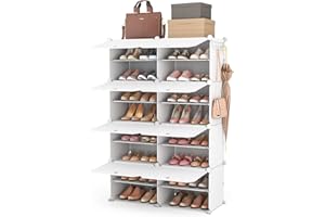 Vicye Scarpiera organizer a 8 ripiani, 32 paia di scarpiere, organizer portatile, scarpiera Migliorare l'utilizzo dello spazio, per armadio, ingresso, camera da letto, corridoio (bianco, 2 x 8)