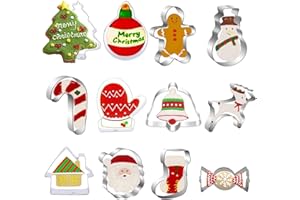 FINEVERNEK 12pcs Moldes para Galletas Navidad, Cortadores de Galletas Navidad, Moldes Galletas Navidad, Acero Inoxidable Galletas Cortador, para Cookie, Fondant, Repostería, Chocolates